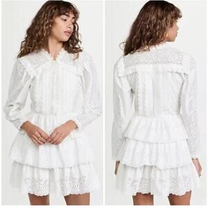 Ulla Johnson Aster Long Sleeve Tiered Ruffle Mini Dress White Size 12 NEW $575